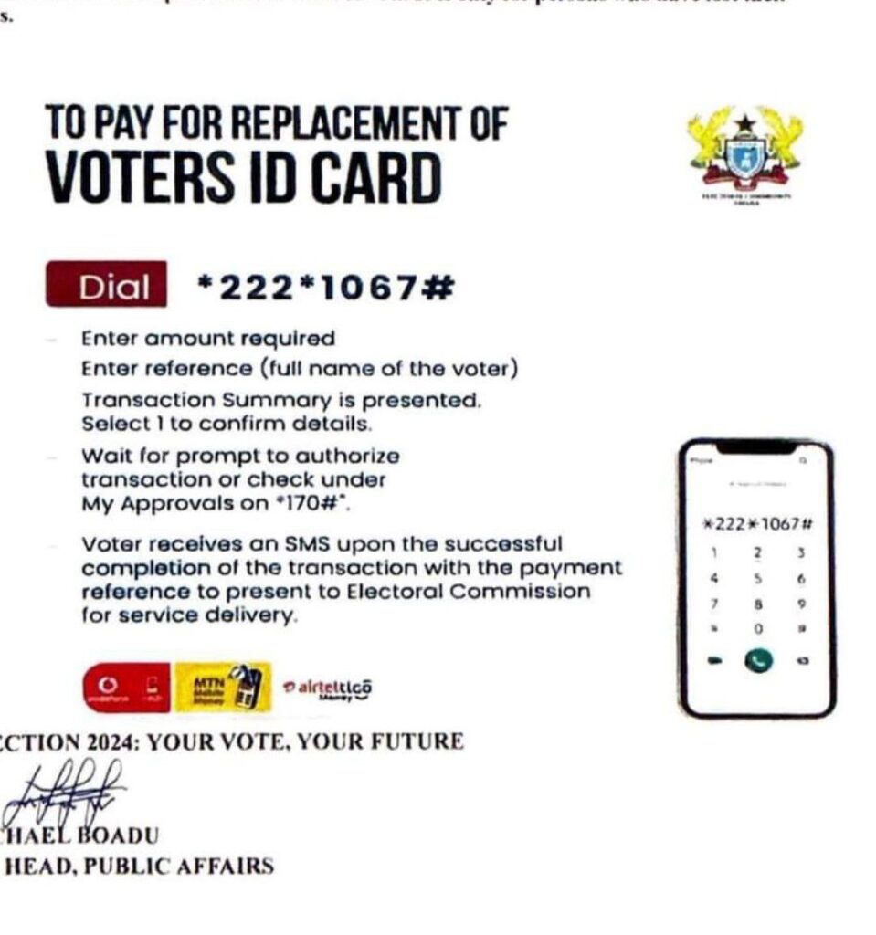 Electoral Commission EC Short code to Replace Voters ID Card And Amount to Pay