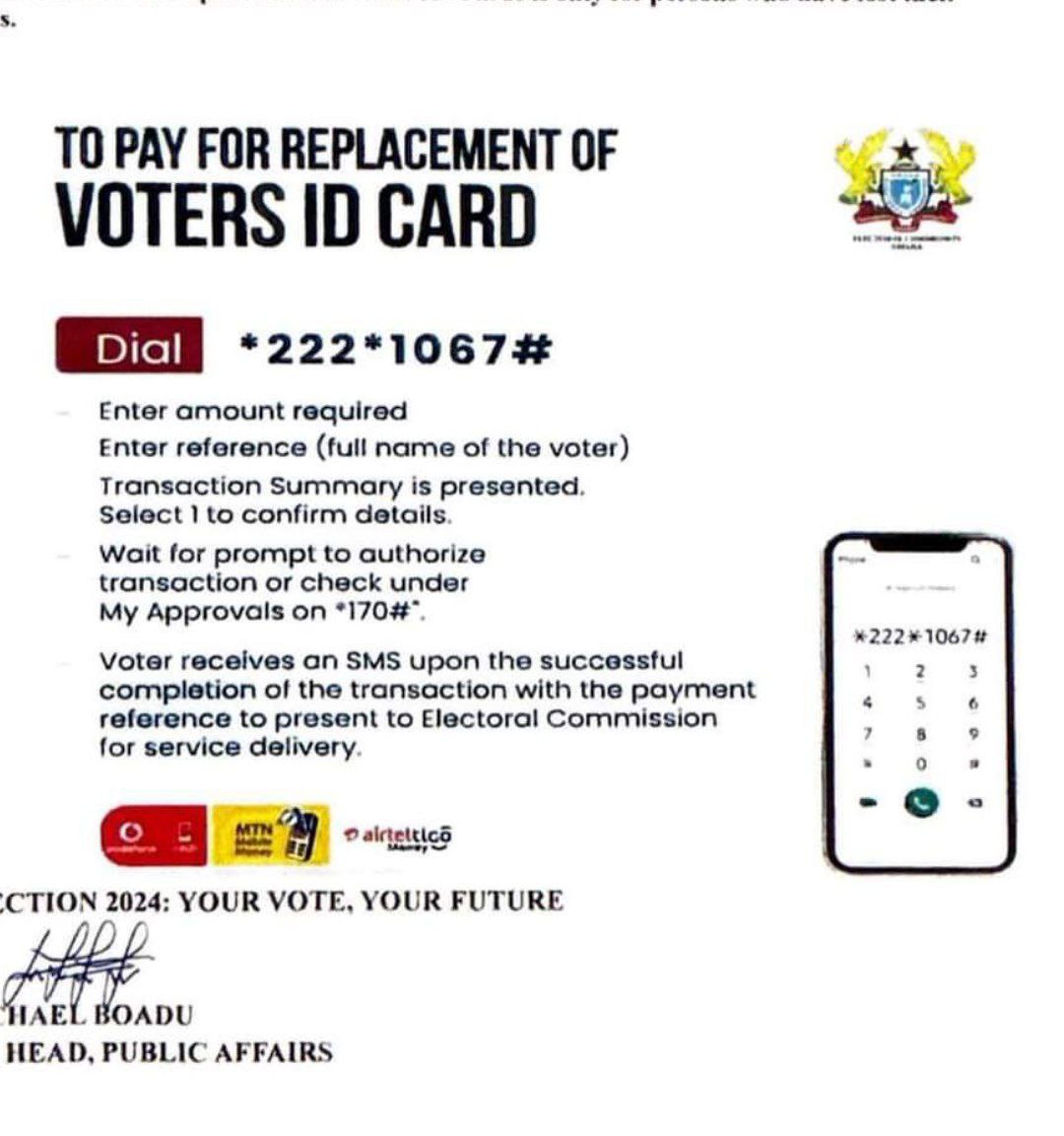 Electoral Commission EC Short code to Replace Voters ID Card And Amount to Pay