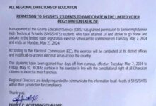 Letter From GES ; Four Days Given for SHS / SHTS/ STEM Students to Register in the limited Voters Registration by EC