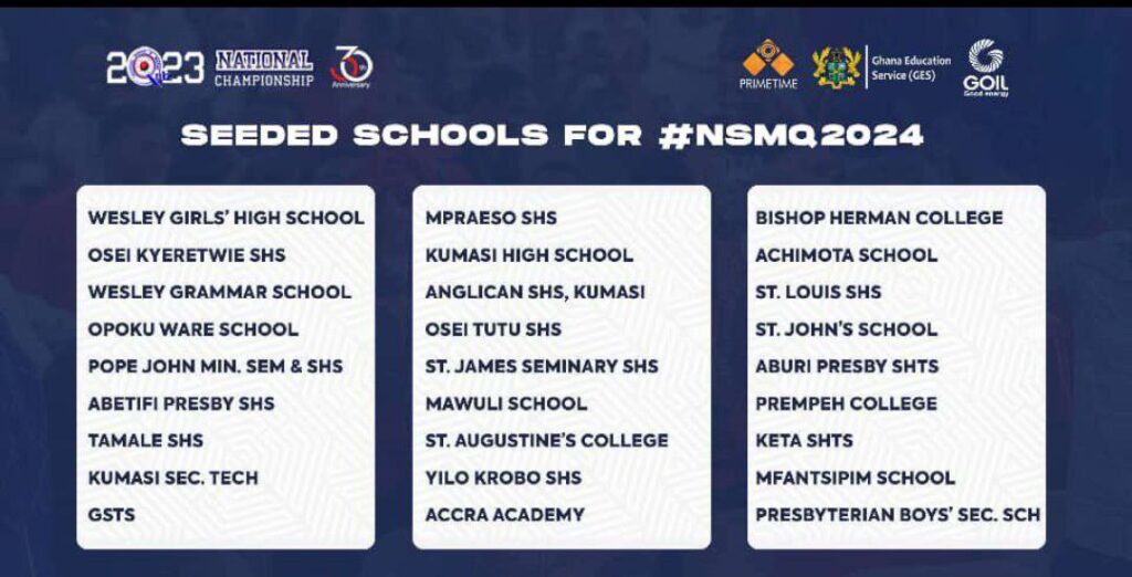 2023 List of Seeded Schools For NSMQ 2024