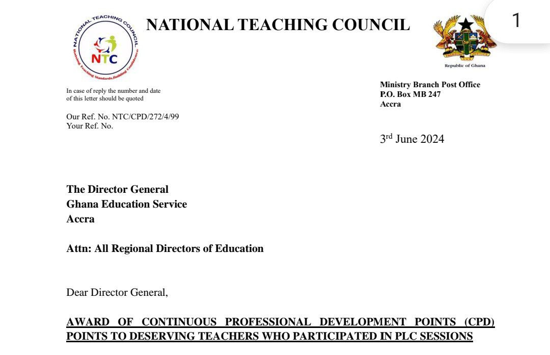 Award of CPD Points to Deserving Teachers – Submit Data  NTC