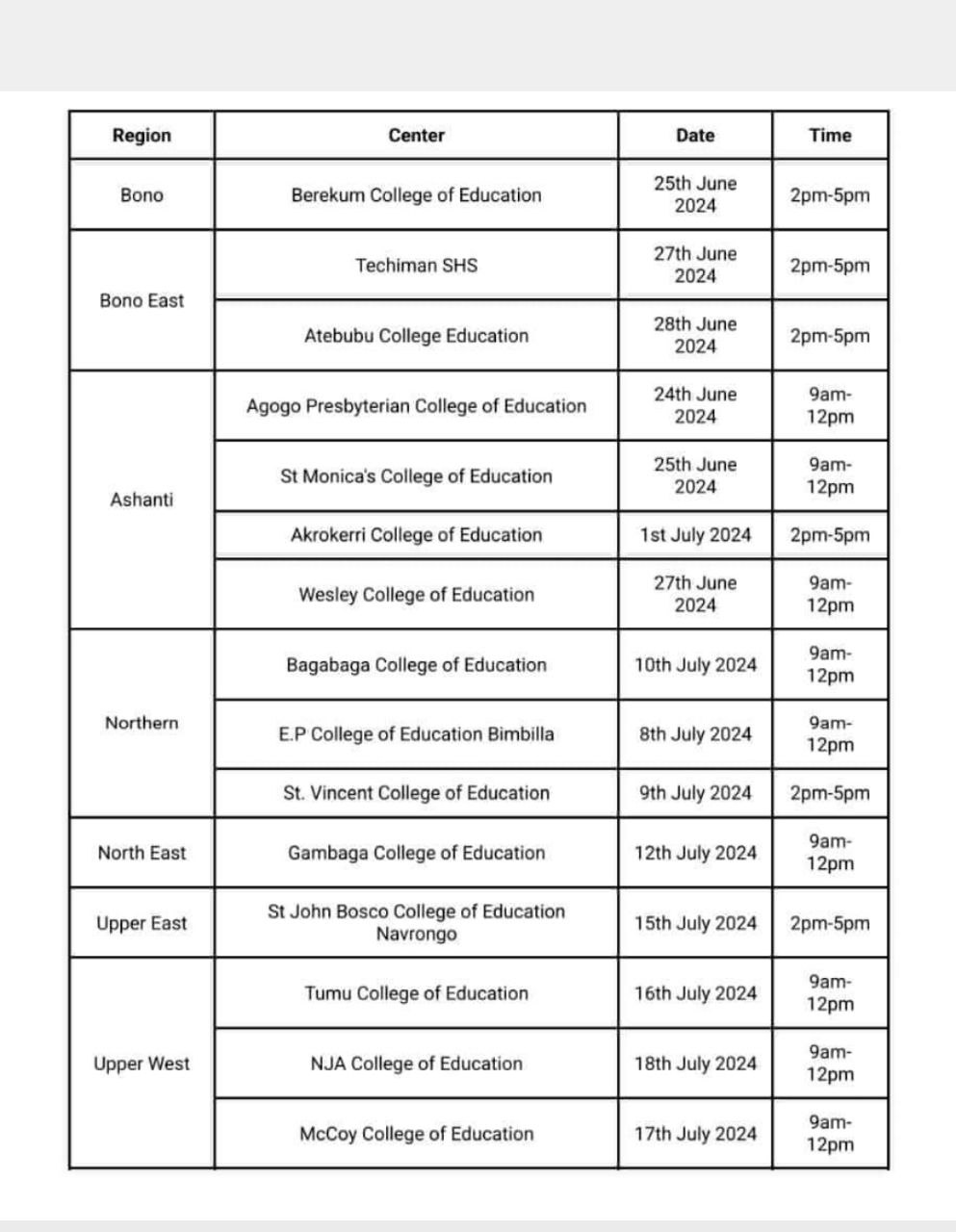 NTC Induction of Newly Trained Teachers Timetable