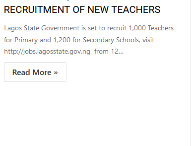 Lagos State Government Recruitment for Secondary School Classroom Teachers