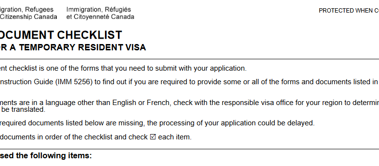 Document Checklist: Temporary Resident Visa (Visitor Visa) outside of Canada
