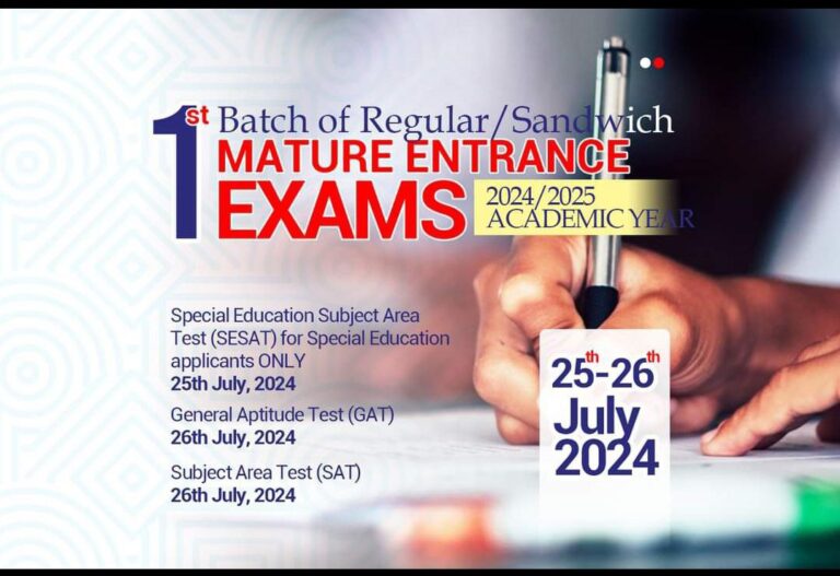 First Batch of Regular/Sandwich Mature Entrance Examination for the 2024/2025 Academic Year