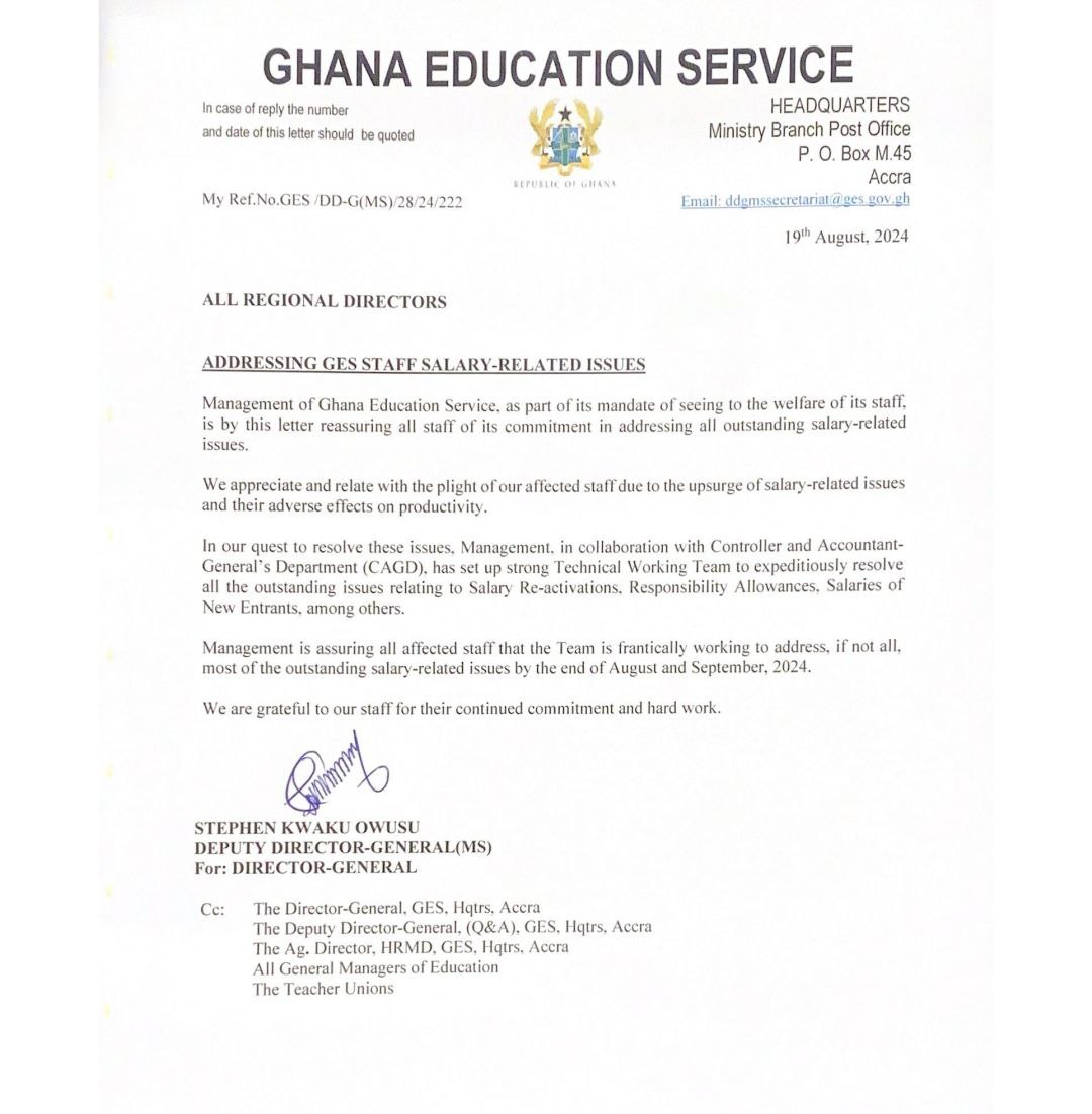 ADDRESSING GES STAFF SALARY-RELATED ISSUES