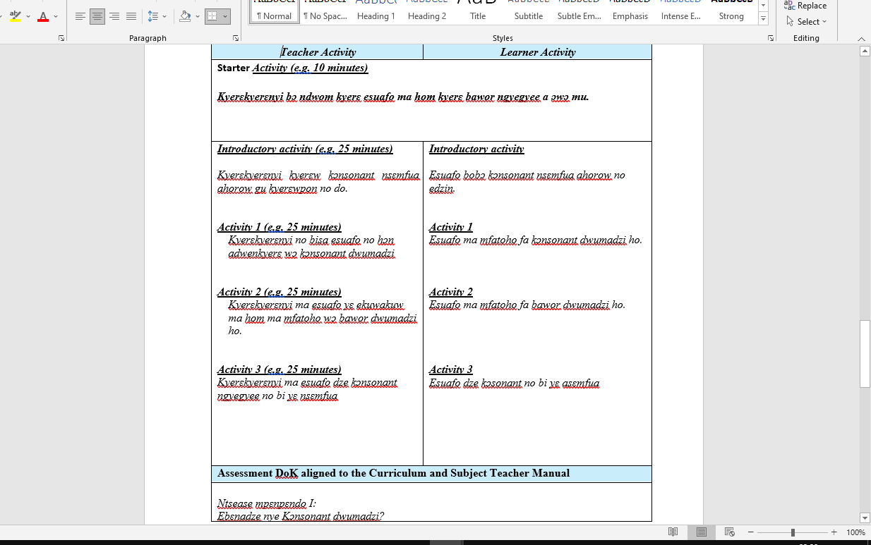 Download Complete Populated Learning Planner Ghanaian Language Fante SHS/SHTS/STEM