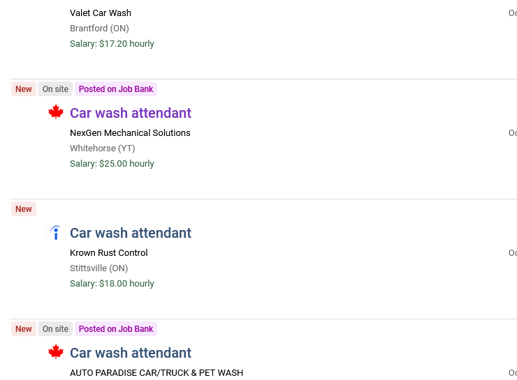 Car wash attendant Jobs Canada Job Banks with Salary