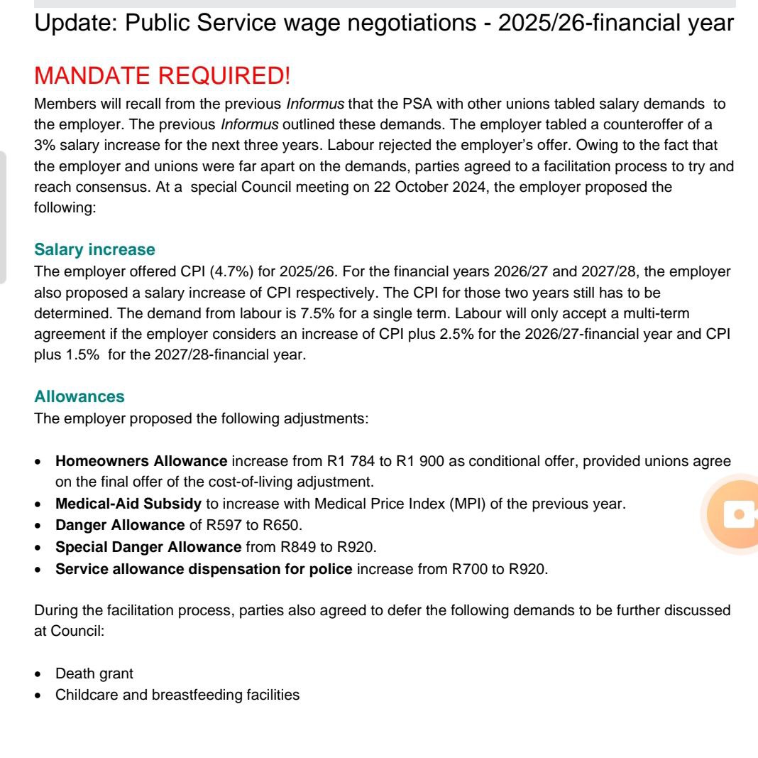 2025 Public Sector Wage Negotiations Gov Offers 4.7% for 3 Years Down of 12%  Demand  South Africa: Key Points