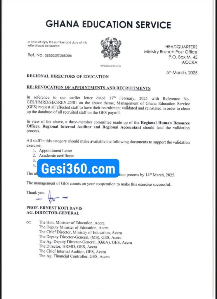 GES Recalls Revoked Appointment of Teachers