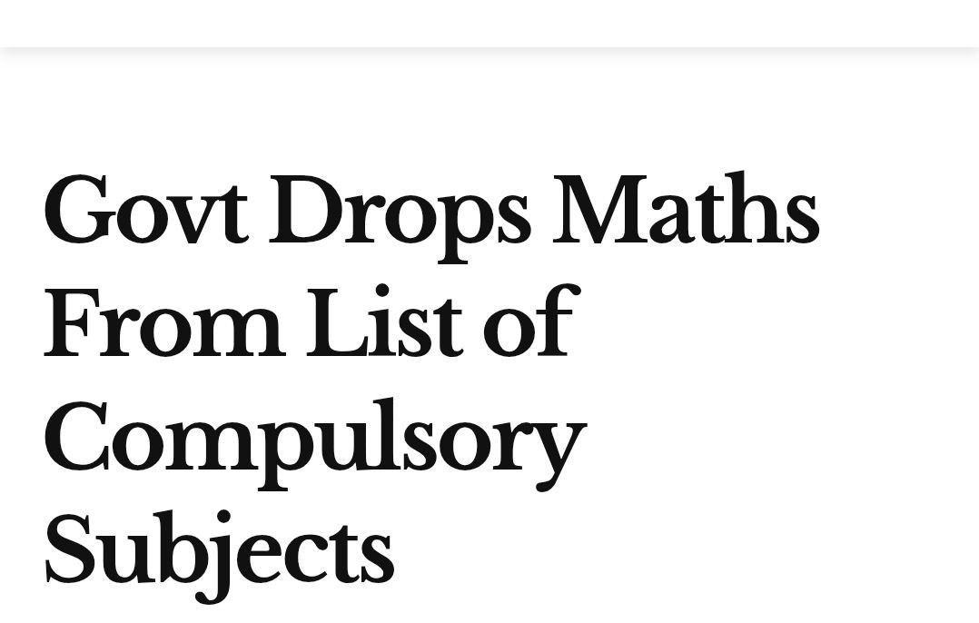 Govt Drops Maths From List of Compulsory Subjects